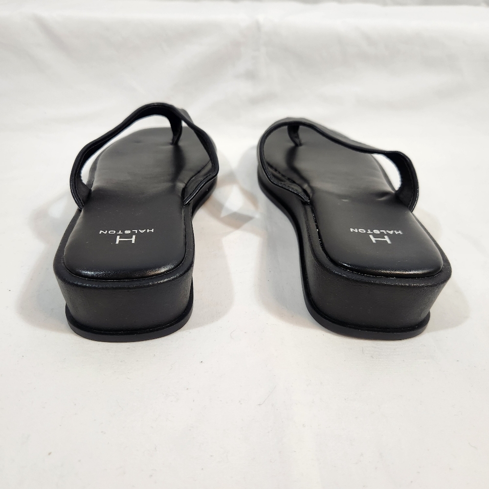 NIB Halston Black Leather Sandals Size 10 - Picture 4 of 6